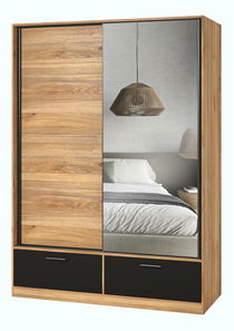 Šatní skříň s posuvnými dveřmi Benson MW61 (dub mauvella + černá) (se zrcadlem)