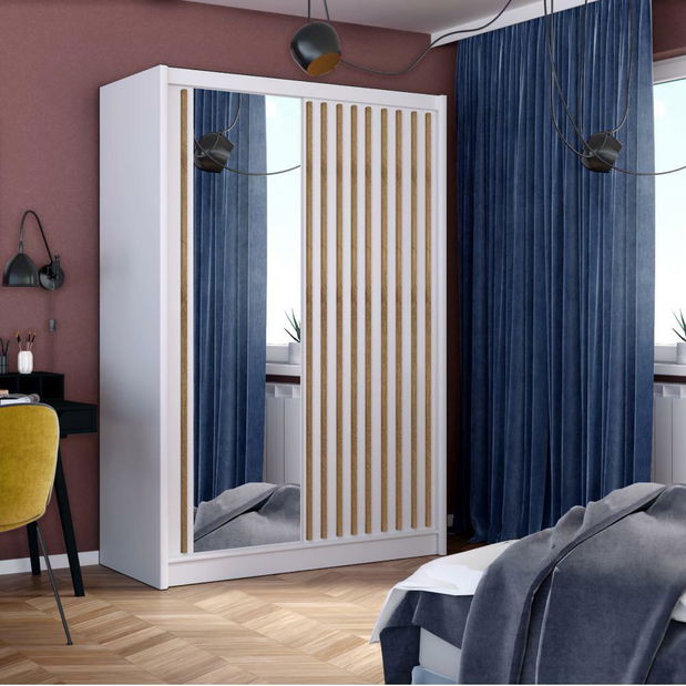 Šatní skříň LADLER (bílá + dub CRAST)