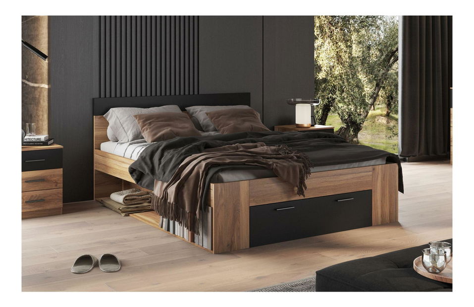 Manželská postel Gamma 160 (dub + černá)