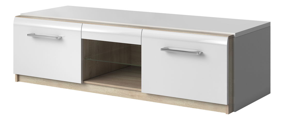 TV stolek/skříňka Melia Typ 41 (bílá + dub sonoma světla + bílý vysoký lesk)