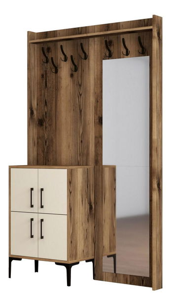 Předsíňová stěna Betina BC (ořech + krémová) (se zrcadlem)