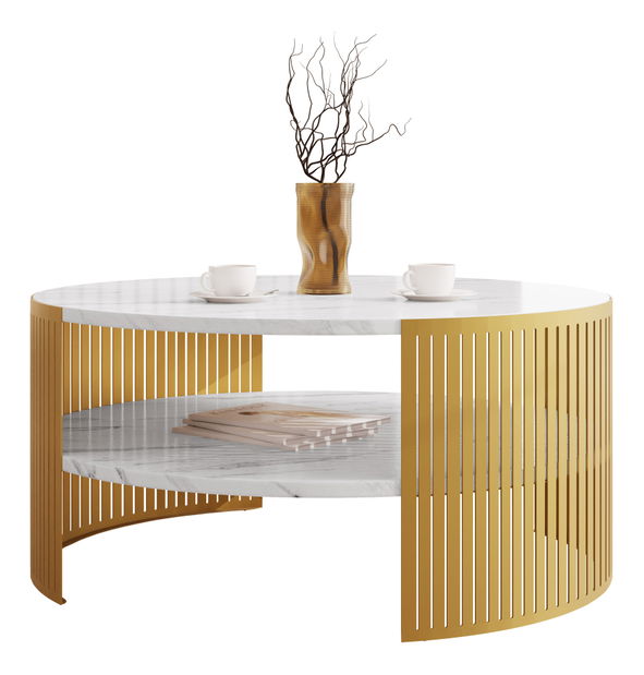 Konferenční stolek Zentono Gold (zlatá + mramor bílý)