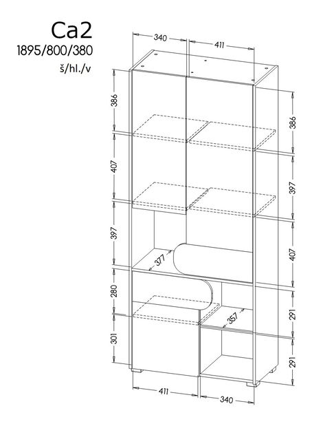 Šatní skříň Caryl (světlý grafit + lesklá bílá + dub nash)