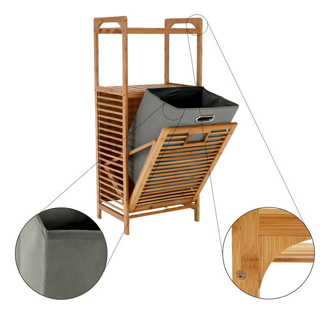 Koš na prádlo Sansal NEW (přírodní bambus + šedá)