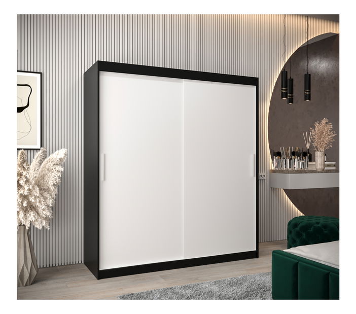 Šatní skříň 180 cm Toki (Černá matná + Bílá matná)