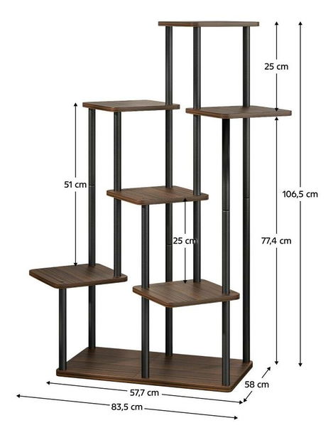 Stojan na květiny Anita (tmavé dřevo + černá)