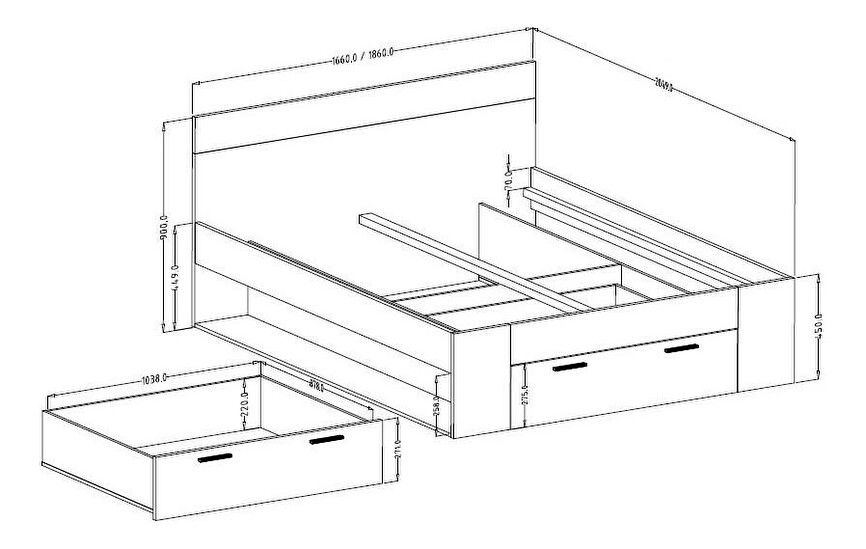 Manželská postel 160 cm Benson MW91 (dub mauvella + černá)