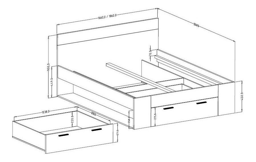 Manželská postel 180 cm Benson MW92 (dub mauvella + černá)