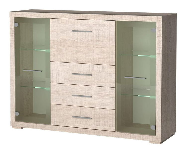 Vitrína Vega 08 (s LED osvětlením) (dub santana světlý)