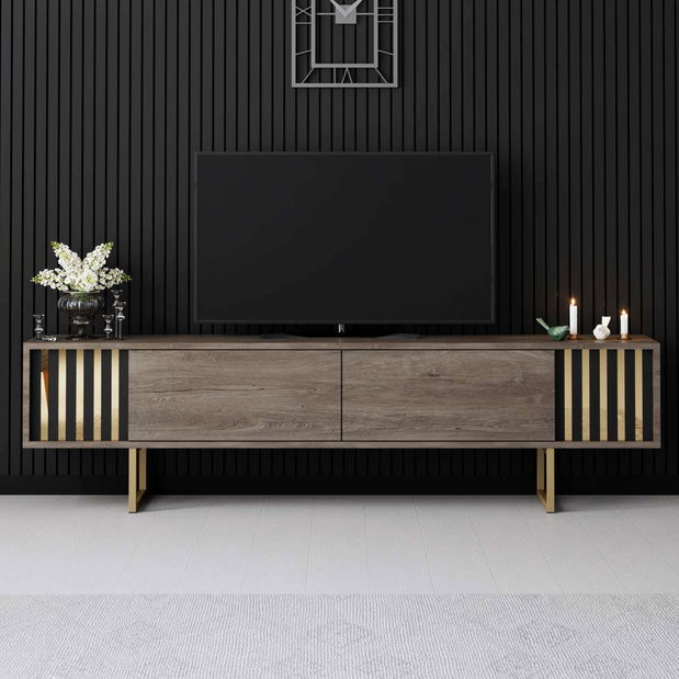 TV stolek/skříňka Goldise (ořech + zlatá)