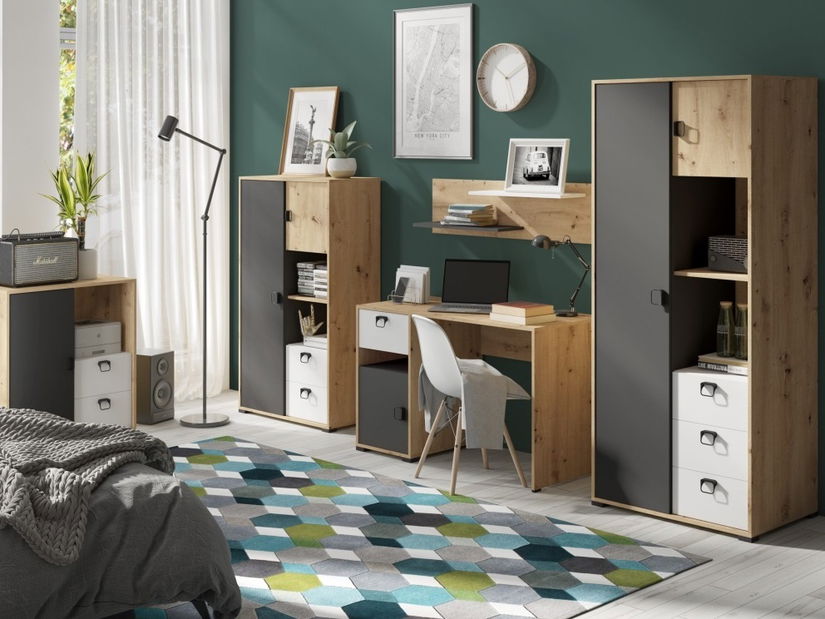 Komoda Kevyt 7 (dub artisan + bílá + grafit)