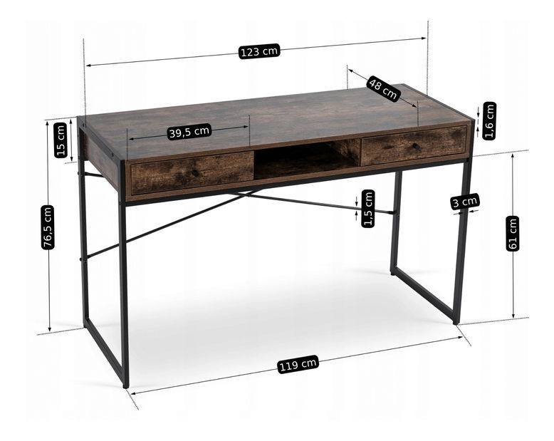 Psací stolek Supuso (hnědá + černá)