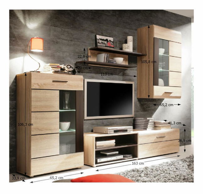 Obývací stěna Phisa SOUM011B (s osvětlením)