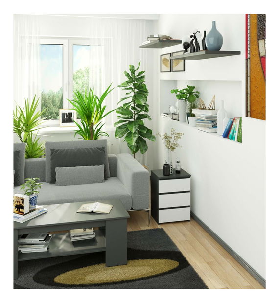 Noční stolek Contragolpe (grafit + bílá)