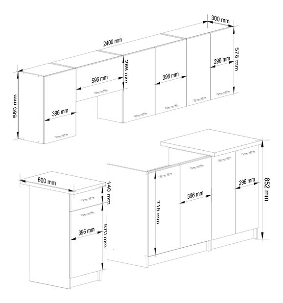 Kuchyňská sestava 240 cm Ozara II (bílá + beton)