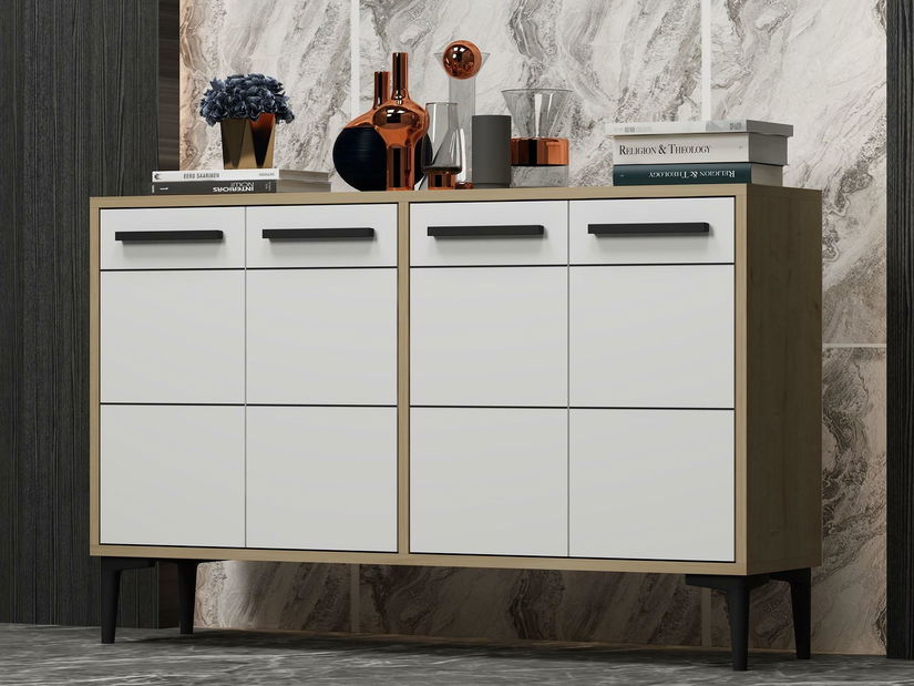 Komoda Daduko (dub safírový + bílá)