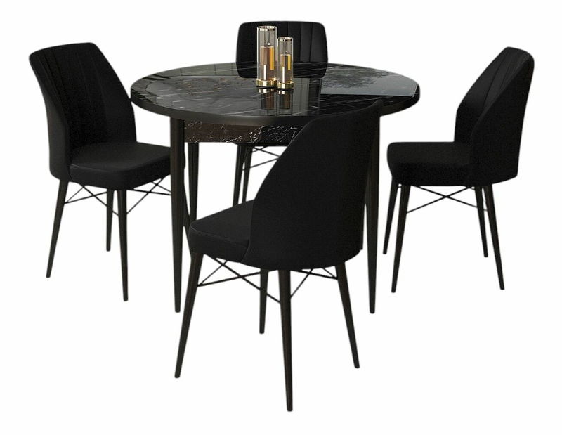 Jídelní set Roxie (mramor černý + vínová) (pro 4 osoby)