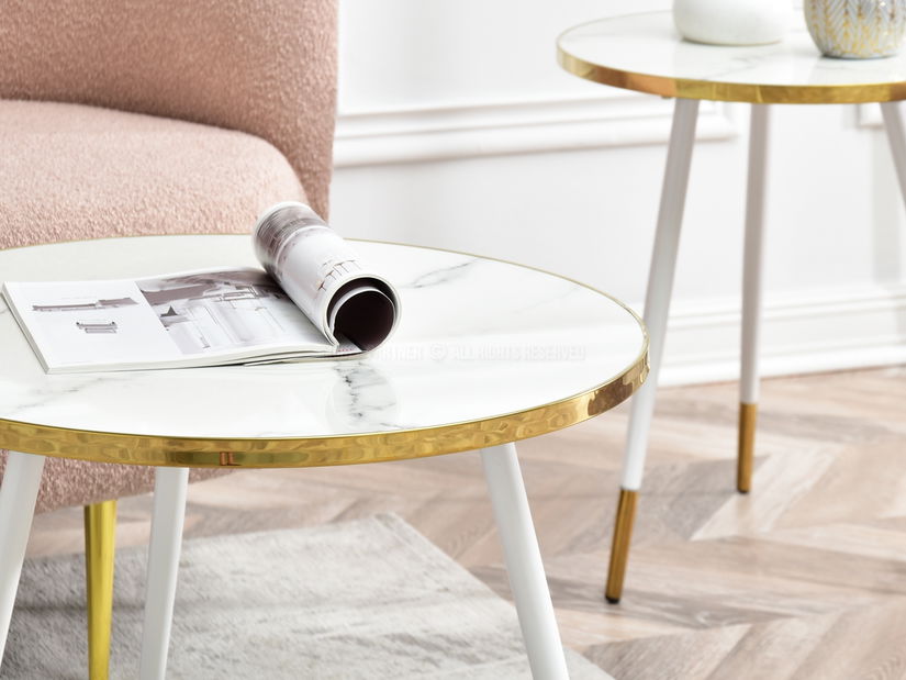 Set 2 konferenčních stolků Zoya Zest S (bílý mramor + zlatá)