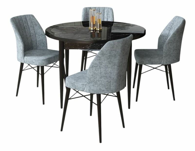 Jídelní set Roxie (mramor černý + zelená) (pro 4 osoby)