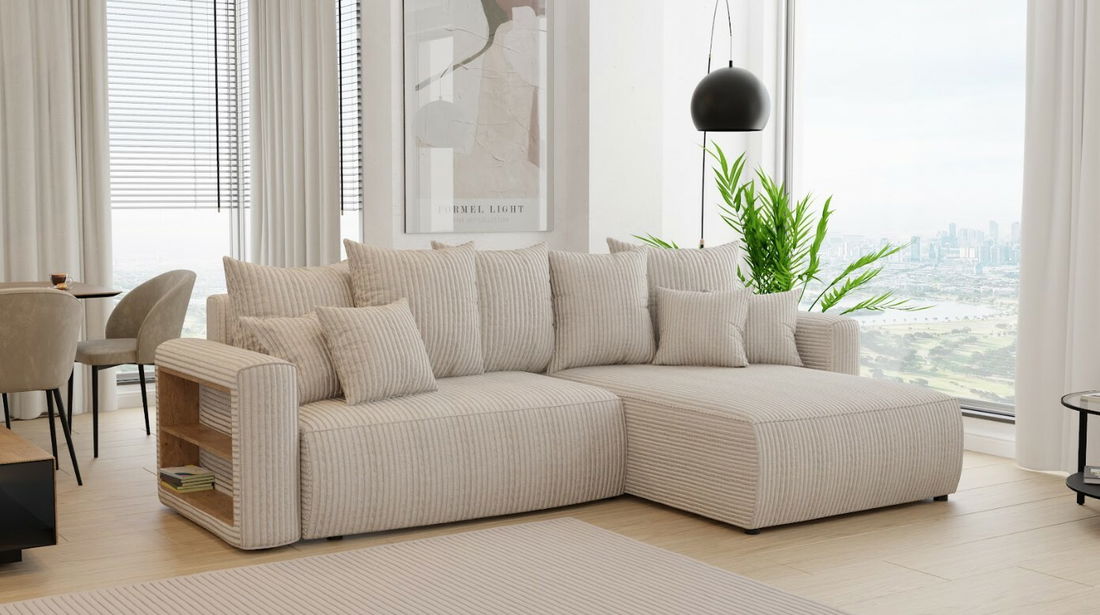 Rohová sedačka Napolia (P) (mléčná)