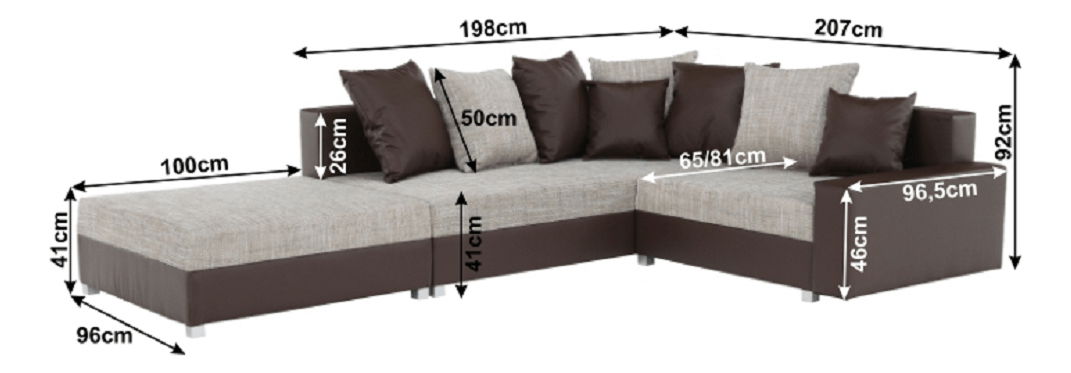 Rohová sedací souprava Pitton New hnědá (L) (s taburetem)