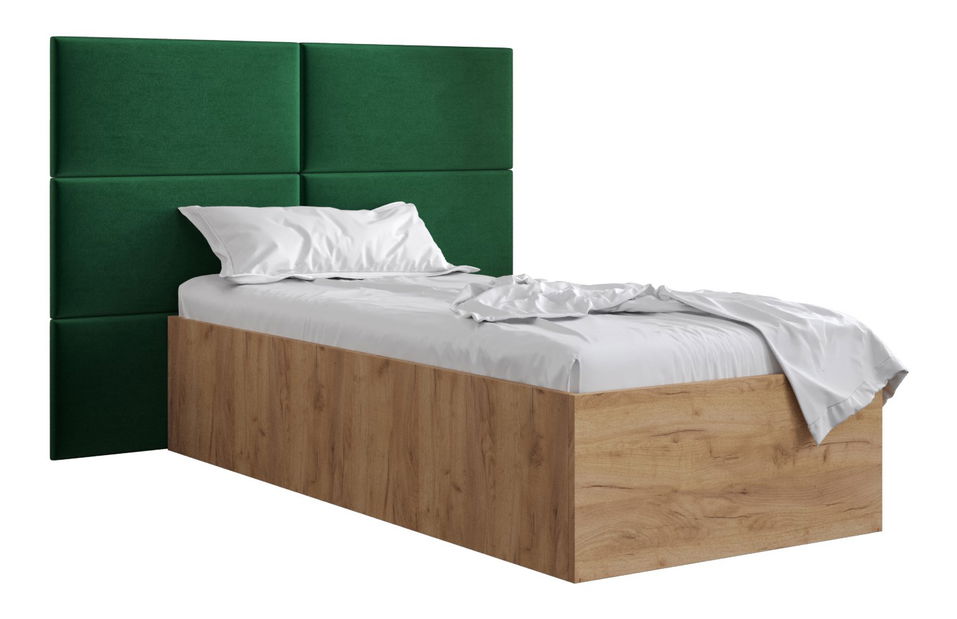 Jednolůžková postel s čalouněným čelem 90 cm Brittany 2 (dub craft zlatý + zelená) (s roštem)