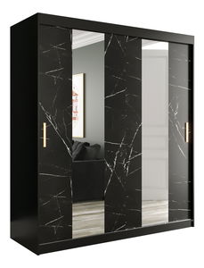 Šatní skříň 180 cm Marbelo P (matná černá + černý mramor)