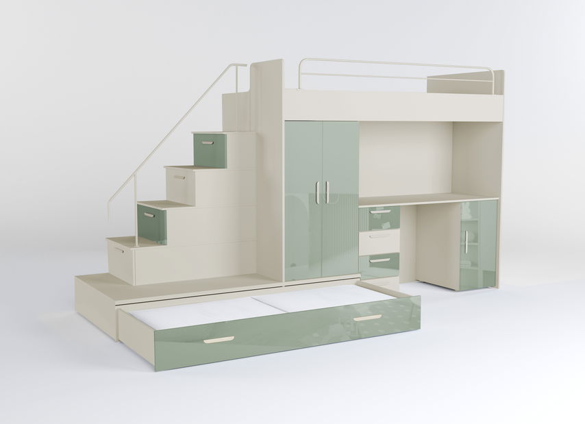 Dětská postel Ruby V (kašmír + lesk mátový) (s rošty)