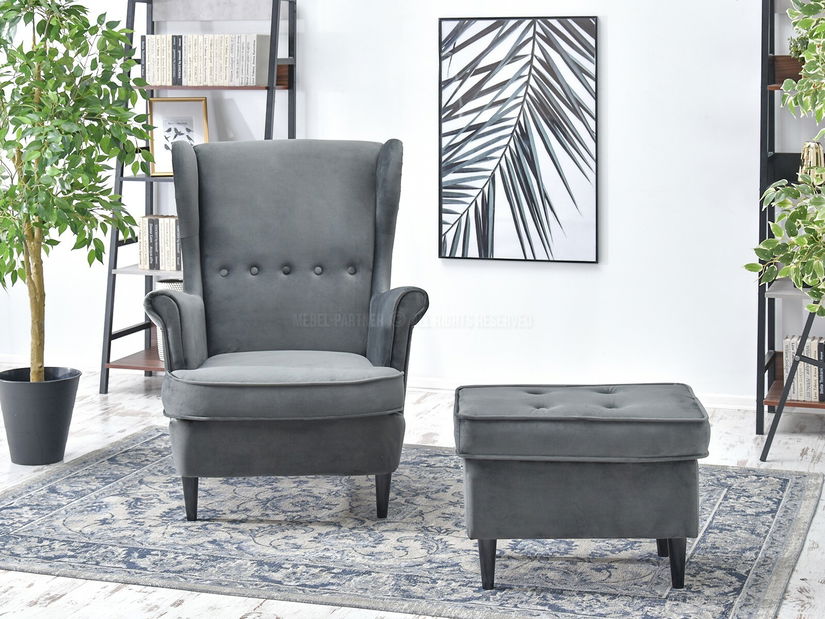 Křeslo ušák Margis (šedá + bílá)