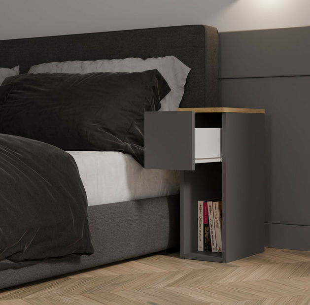 Noční stolek Gustaban 1 (antracit + dub artisan)