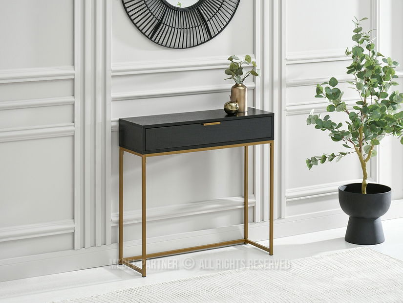 Konzolový stolek Norma M (černé dřevo + zlatá)