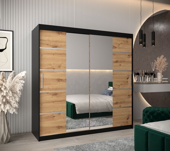 Šatní skříň 200 cm Verika 4 200 (černá + dub artisan)