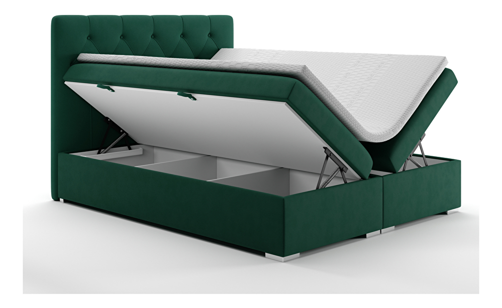 Boxspring postel 180 cm Ronda (tmavě zelená) (s úložným prostorem)