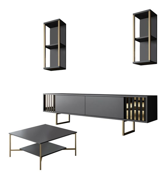 Sestava nábytku do obývacího pokoje Chromatic (Antracit + Zlatá)