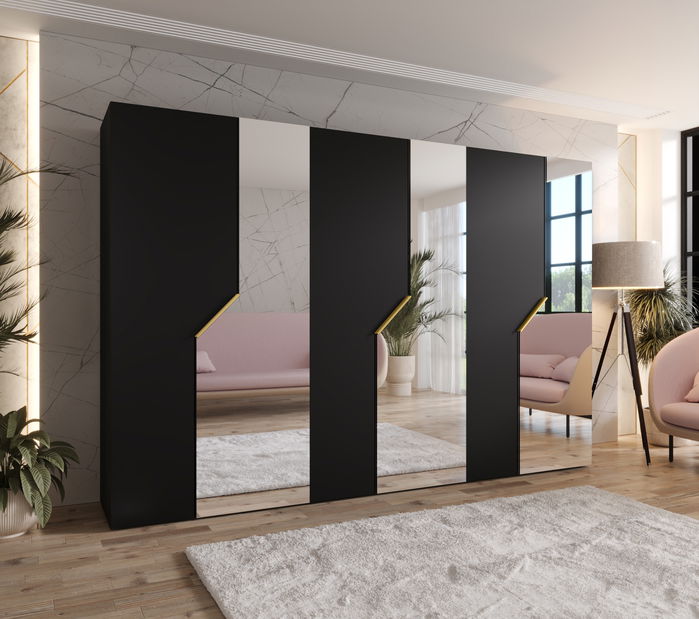 Šatní skříň Alaris 2 300 (černá + zlatá) (se zrcadlem)