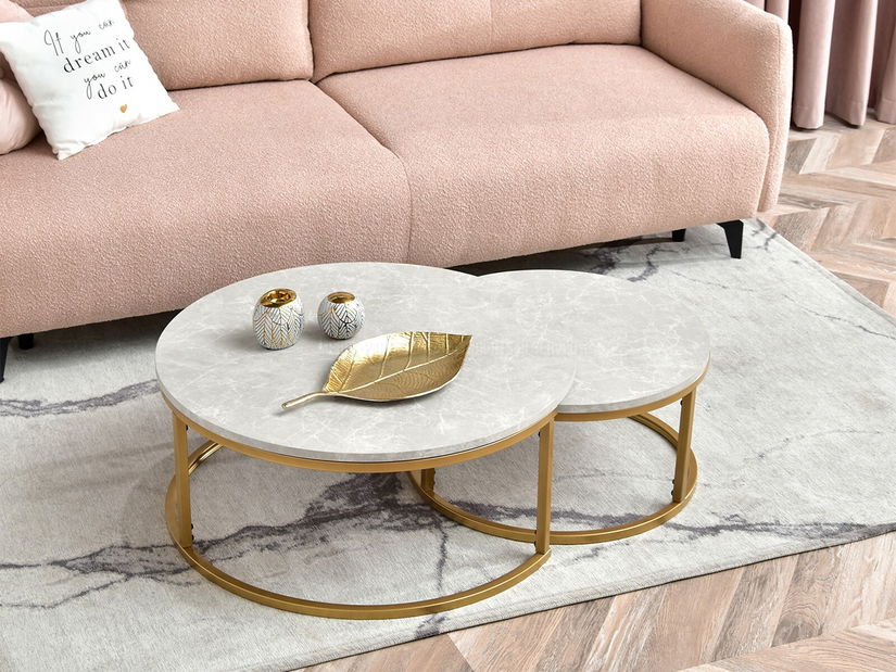 Konferenční stolek Kolja Zest Xl (šedý mramor + zlatá)