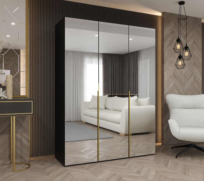 Šatní skříň 150 cm Alice 3 (černá + zlatá)