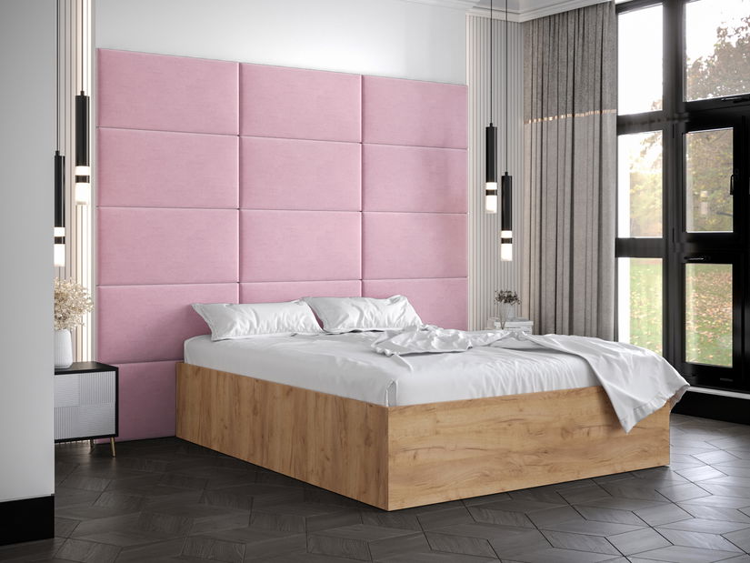 Manželská postel s čalouněným čelem 160 cm Brittany 1 (dub craft zlatý + růžová) (s roštem)