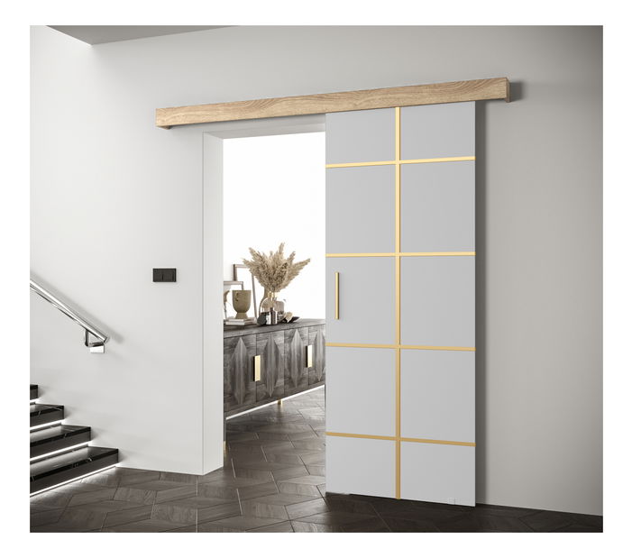 Posuvné dveře 90 cm Sharlene III (bílá matná + dub sonoma + zlatá)
