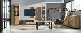 Šatní skříň typ LA1 Laticia (matná černá + dub wotan)