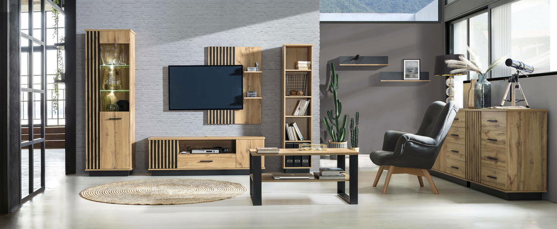 Komoda typ LA6 Laticia (matná černá + dub wotan)