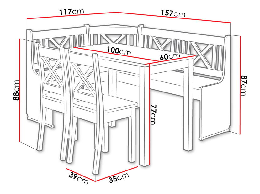 Kuchyňský kout + stolek Sandonia se židlemi (olše)