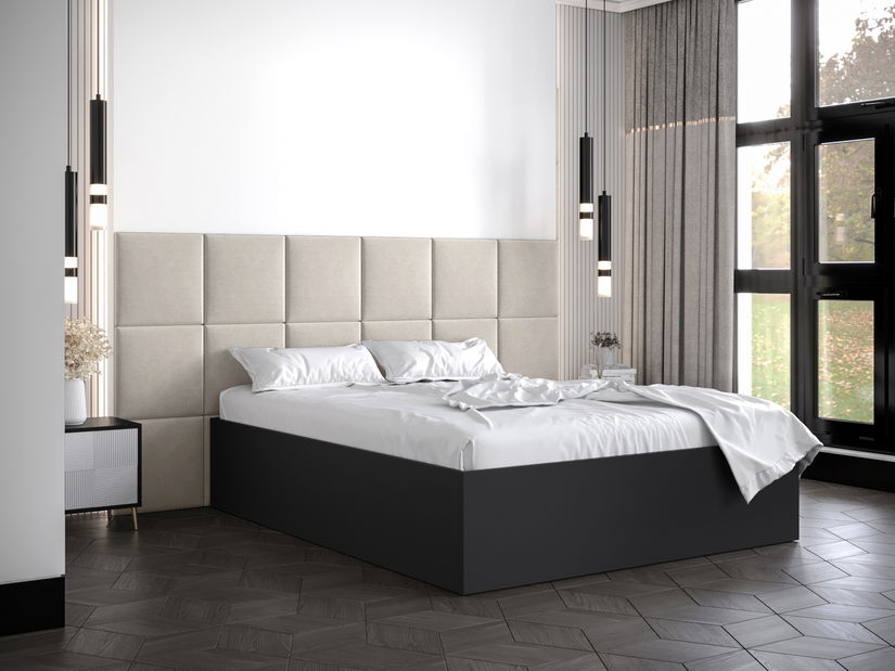 Manželská postel s čalouněným čelem 160 cm Brittany 4 (černá matná + krémová) (s roštem)