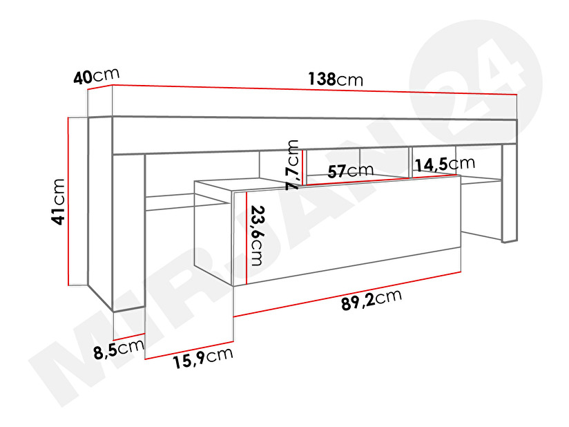 TV stolek/skříňka Gordo 138 (LED osvětlení) (bíla + bílý lesk) *výprodej