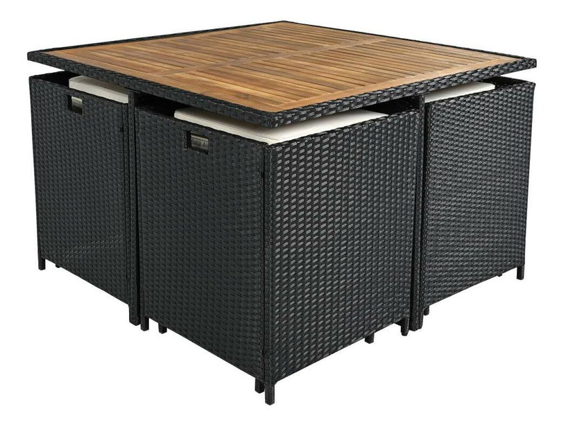 Zahradní ratanový set Milford (černá + krémová + přírodní)