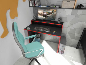 Herní pc stůl Adapt (černá + červená) (bez osvětlení)