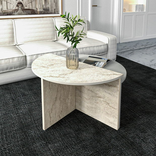 Set 2 ks. konferenčních stolků Doluna (travertin + šedá)