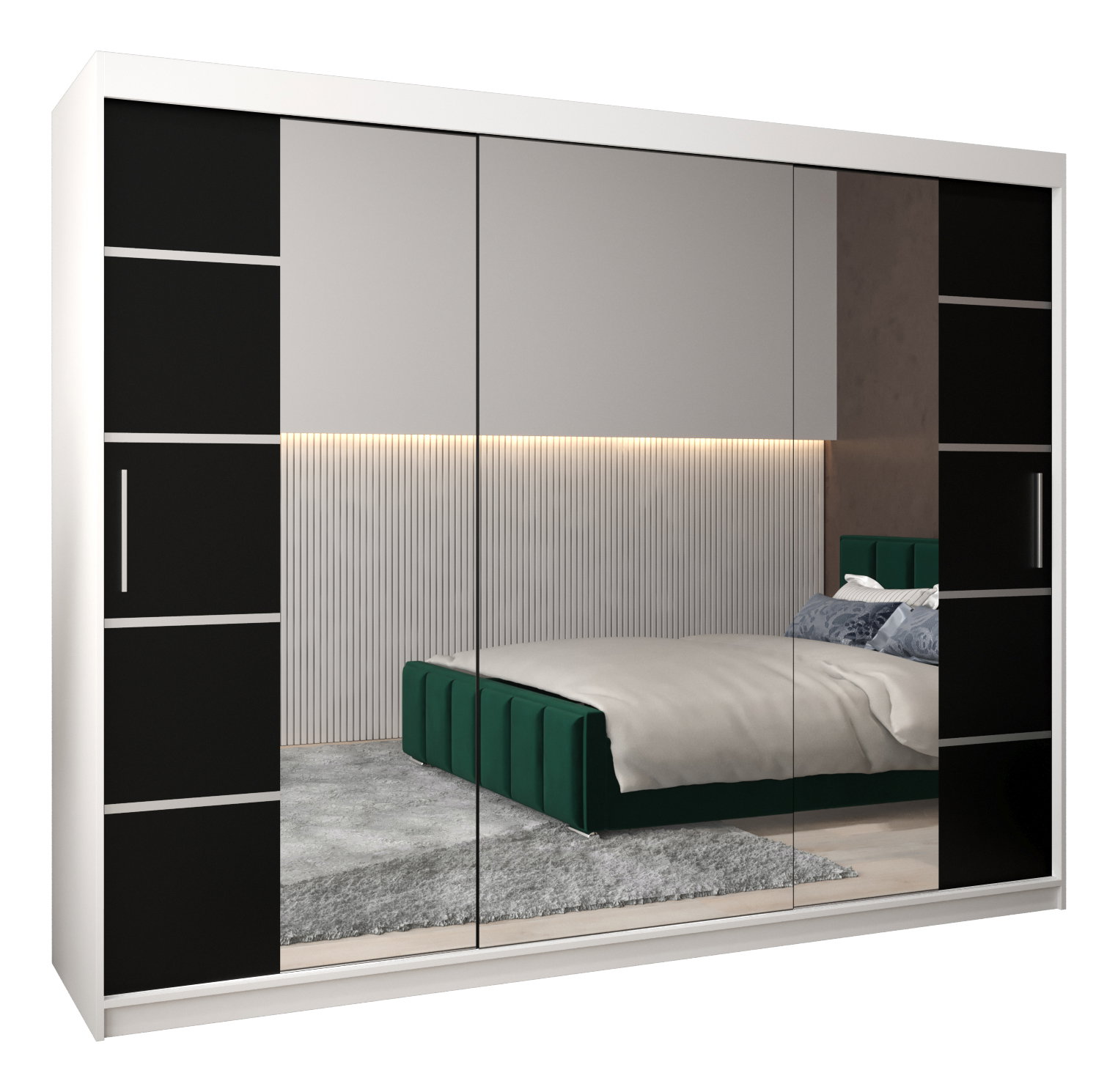 Šatní skříň 250 cm Verika 4 250 (bílá + černá)