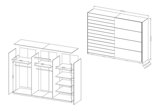 Šatní skříň Glynda Typ 69 (dub monastery + lesklá černá)
