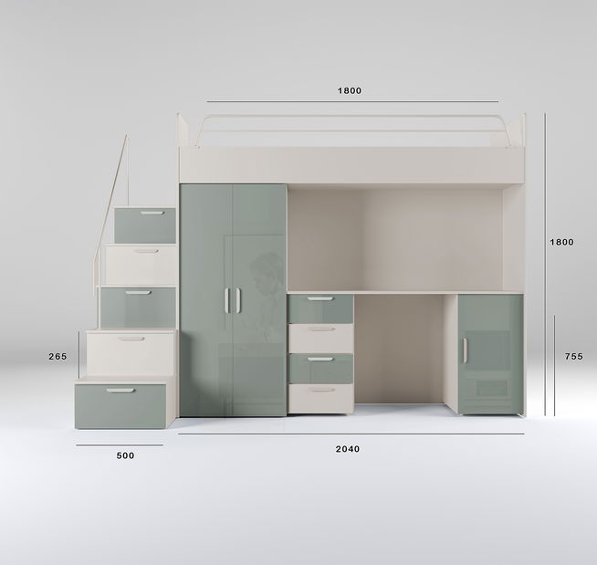 Dětská postel Ruby IV S (kašmír + lesk mátový) (s rošty)